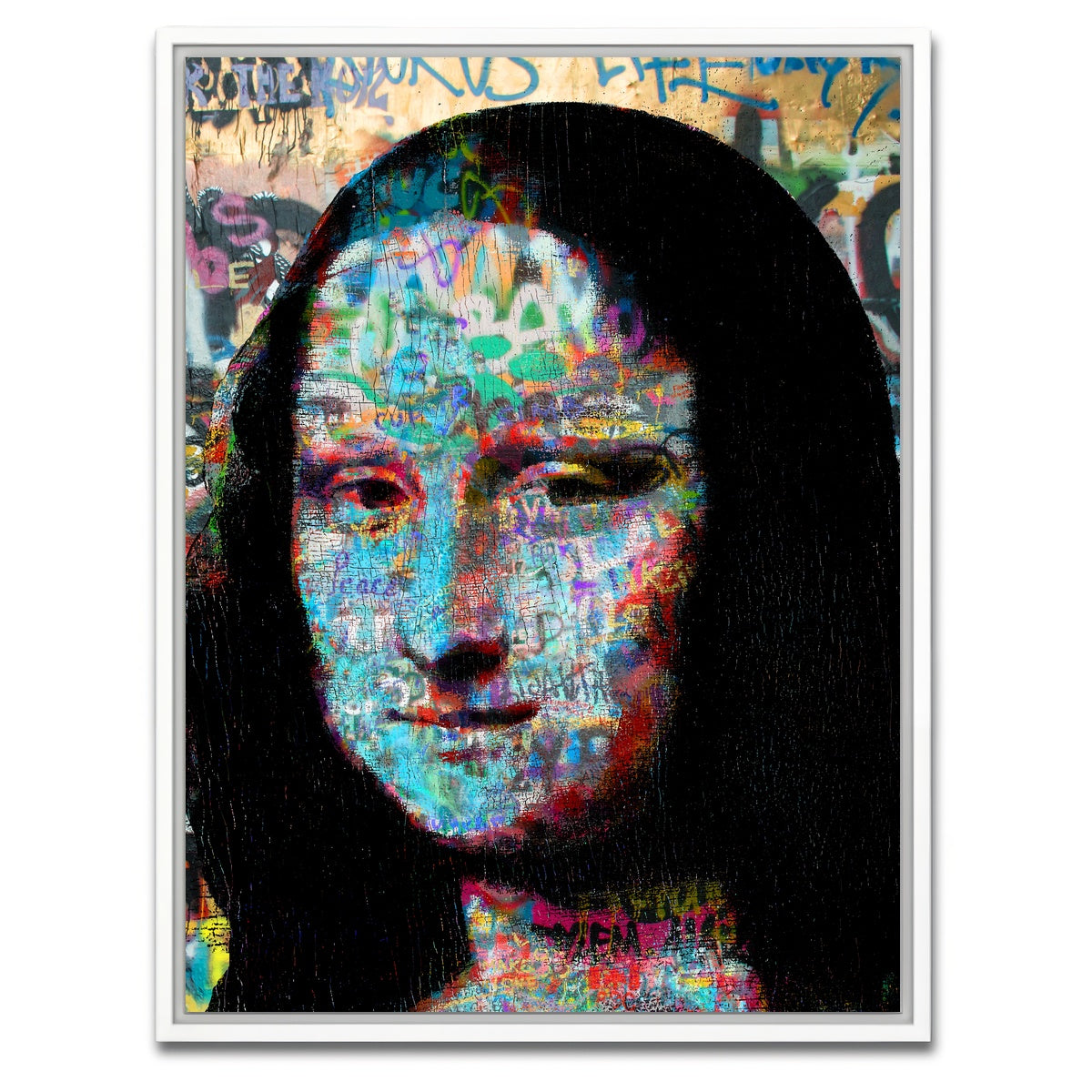 AUTO-MOCKUP WHITE | Mona Lisa Heavy Graffiti | 1 Piece | White Framed Canvas | group=3x4