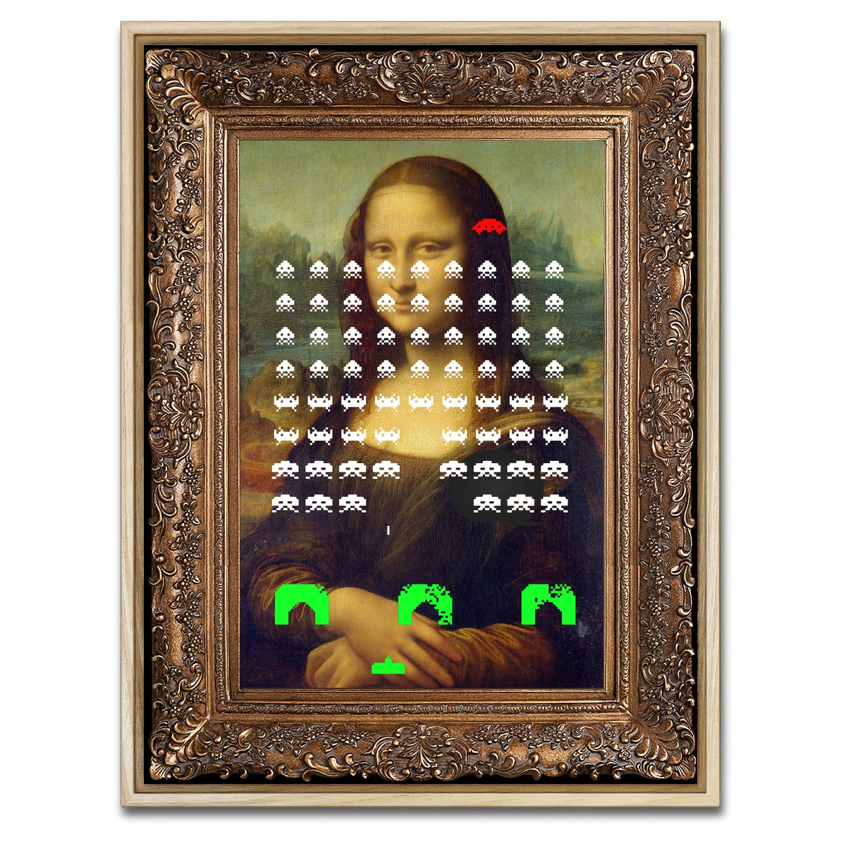AUTO-MOCKUP WHITE | Mona Lisa Space Invaders | 1 Piece | Natural Framed Canvas | group=3x4