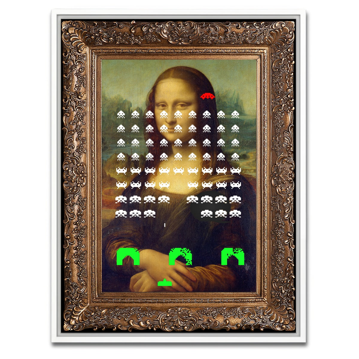 AUTO-MOCKUP WHITE | Mona Lisa Space Invaders | 1 Piece | White Framed Canvas | group=3x4