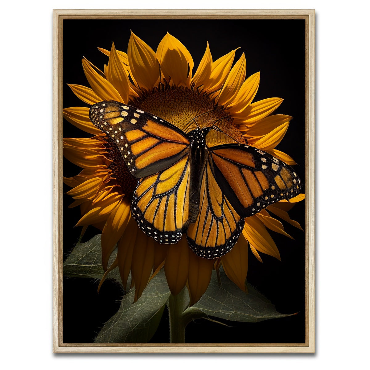 AUTO-MOCKUP WHITE | Monarch Butterfly and Sunflower | 1 Piece | Natural Framed Canvas | group=3x4