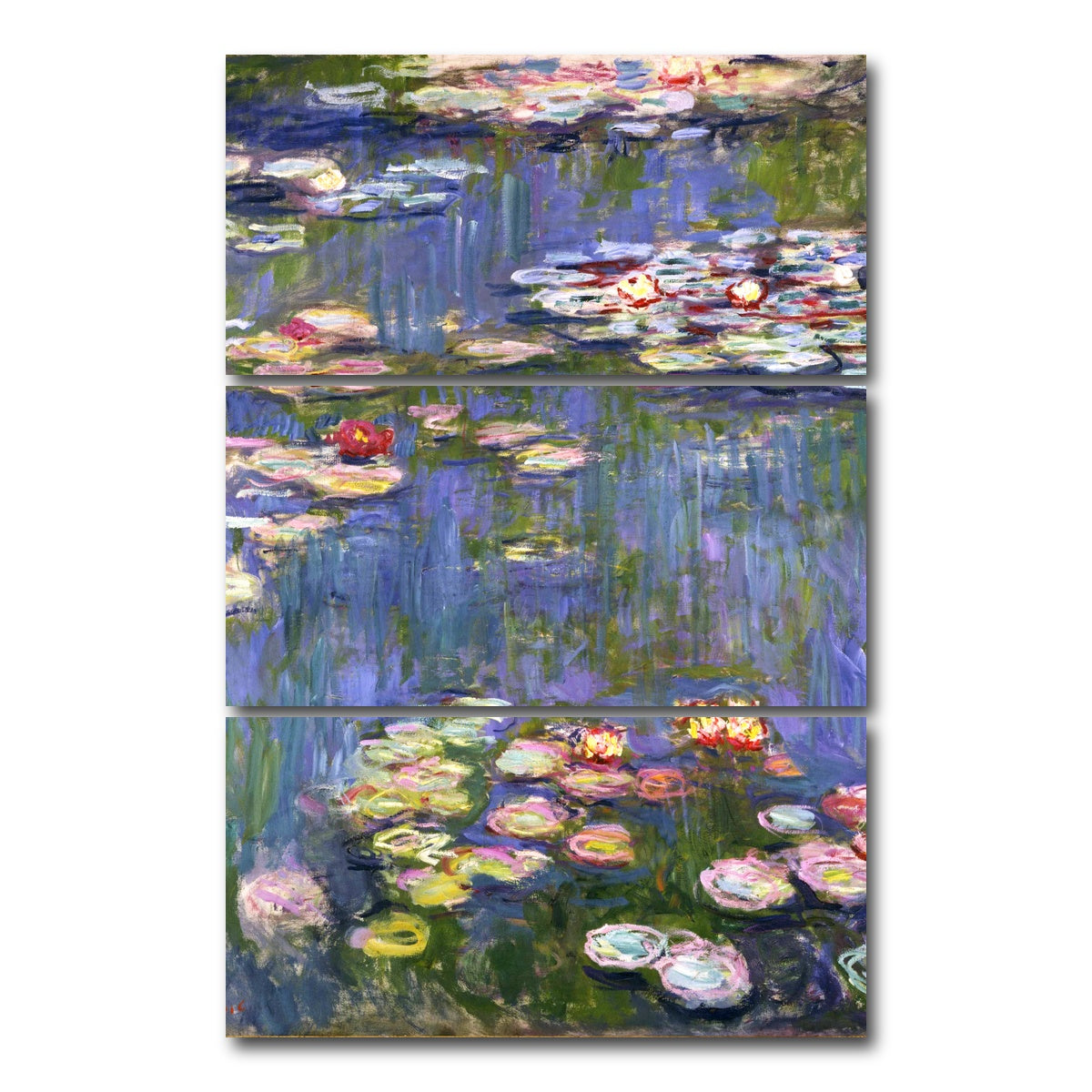 AUTO-MOCKUP WHITE | Monet Water Lilies | 3 Piece | Gallery Wrap Canvas | group=12x24_stacked