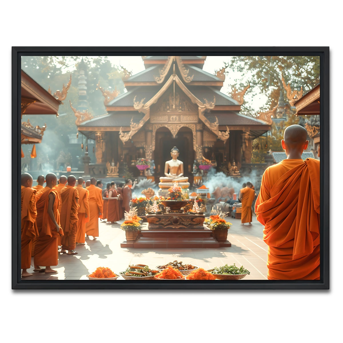 AUTO-MOCKUP WHITE | Monks in saffron robes | 1 Piece | Black Framed Canvas | group=4x3