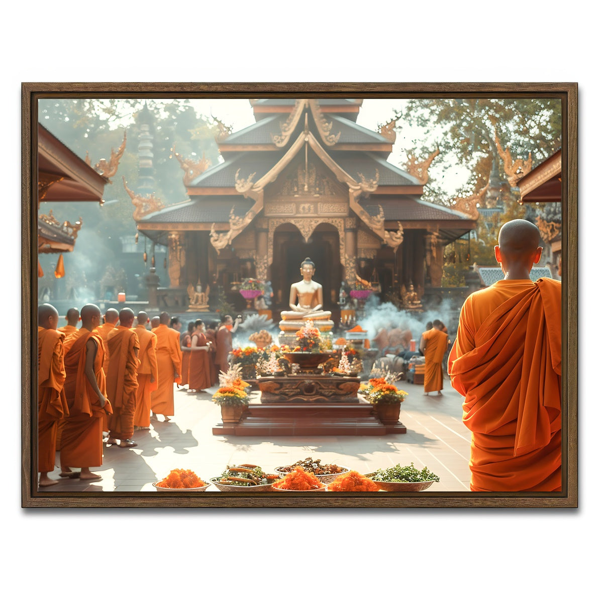 AUTO-MOCKUP WHITE | Monks in saffron robes | 1 Piece | Walnut Framed Canvas | group=4x3