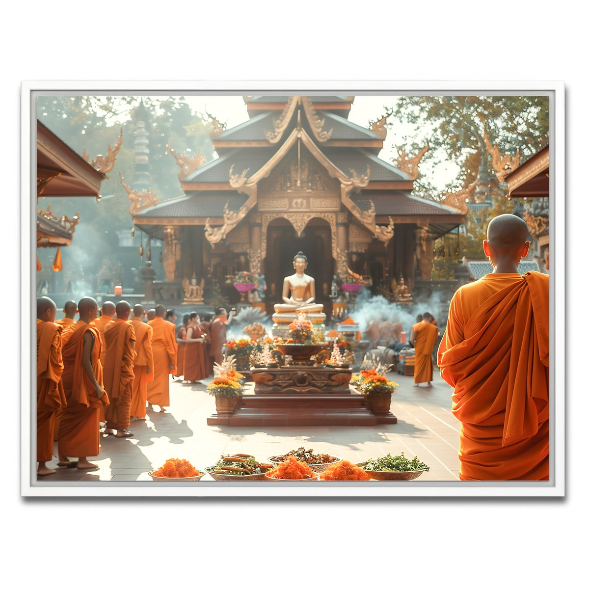 AUTO-MOCKUP WHITE | Monks in saffron robes | 1 Piece | White Framed Canvas | group=4x3