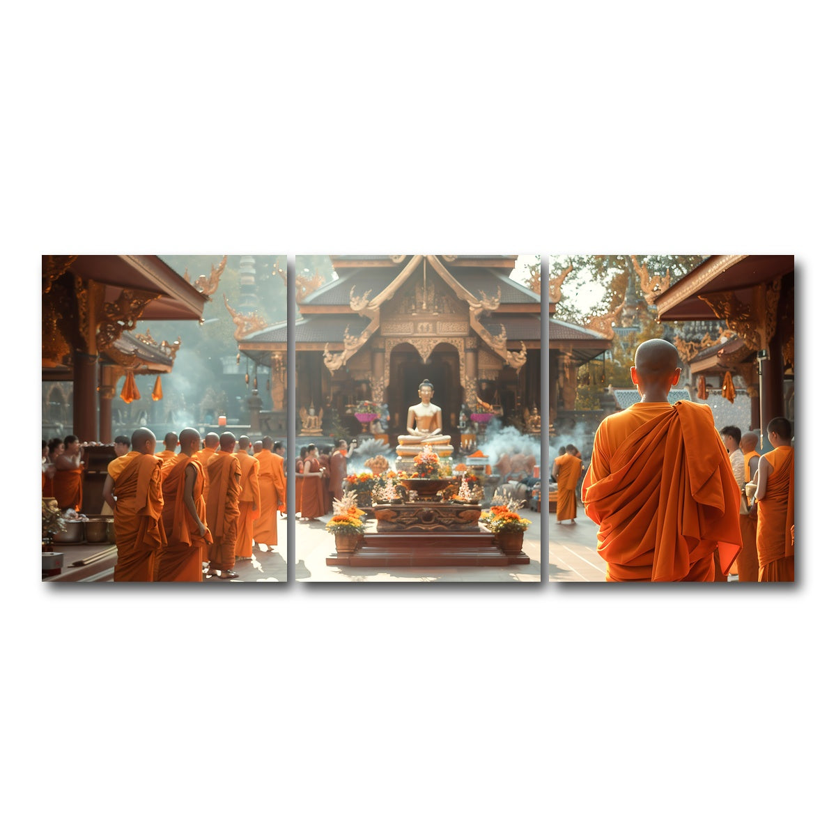 AUTO-MOCKUP WHITE | Monks in saffron robes | 3 Piece | Gallery Wrap Canvas | group=18x24