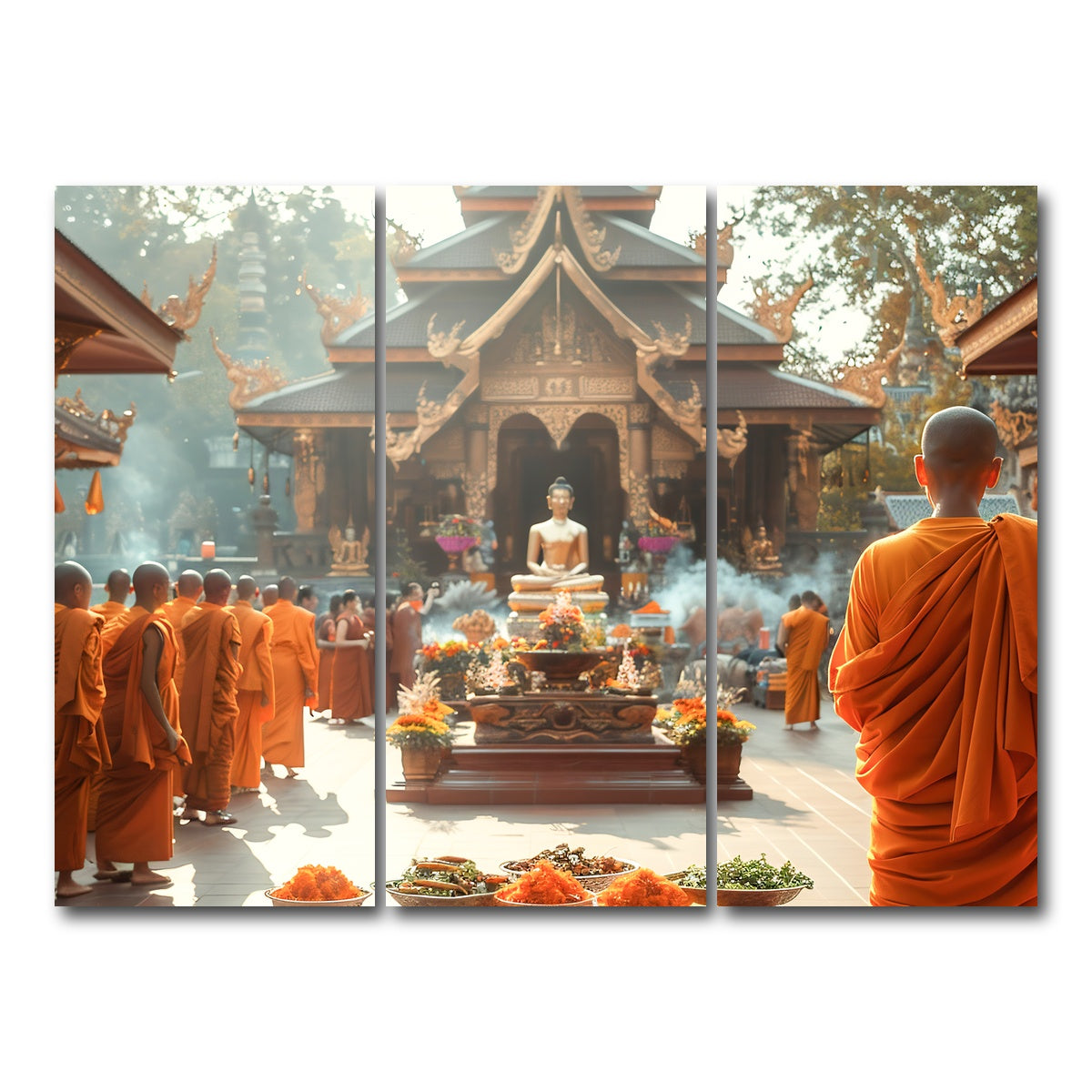 AUTO-MOCKUP WHITE | Monks in saffron robes | 3 Piece | Gallery Wrap Canvas | group=8x18