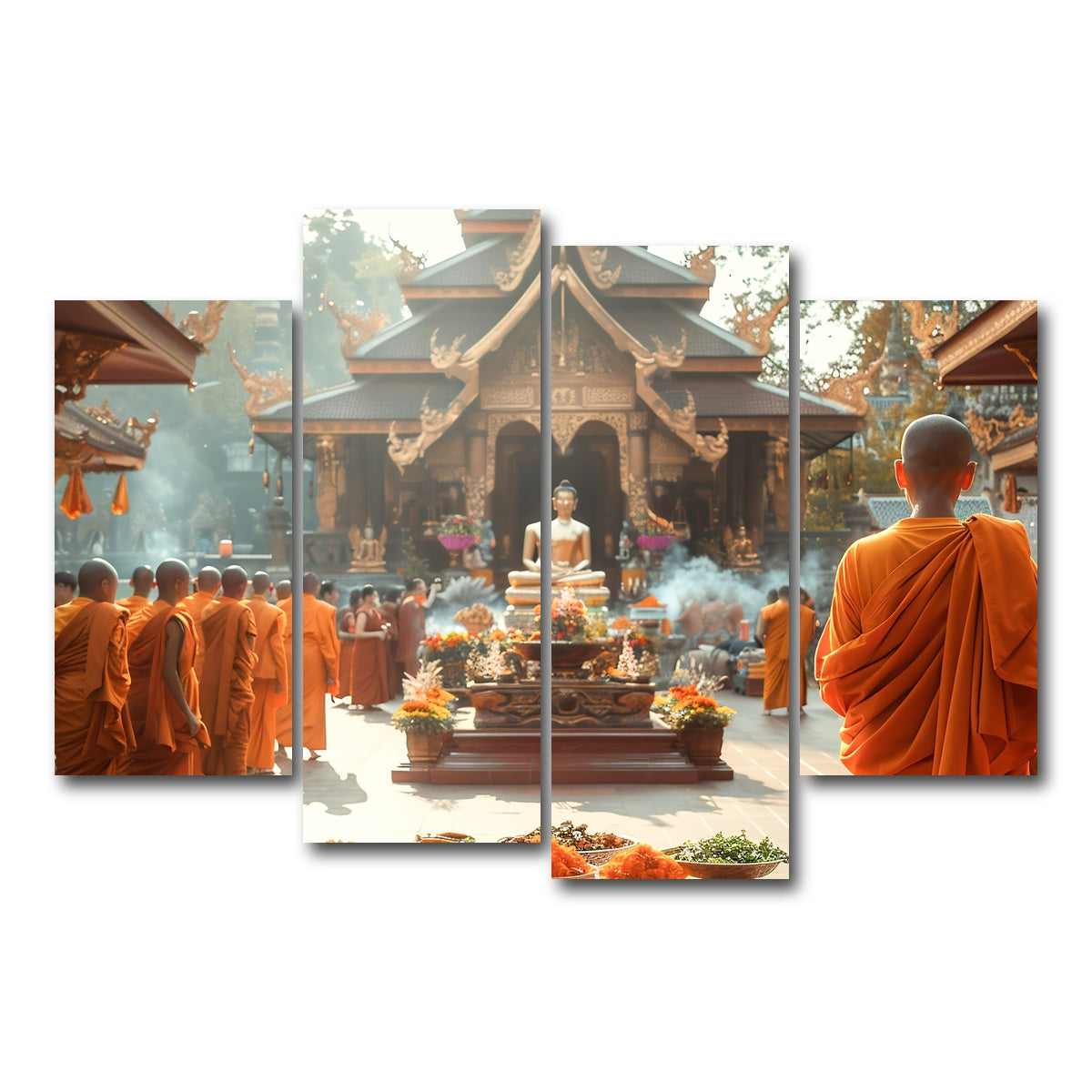 AUTO-MOCKUP WHITE | Monks in saffron robes | 4 Piece | Gallery Wrap Canvas | group=4_short