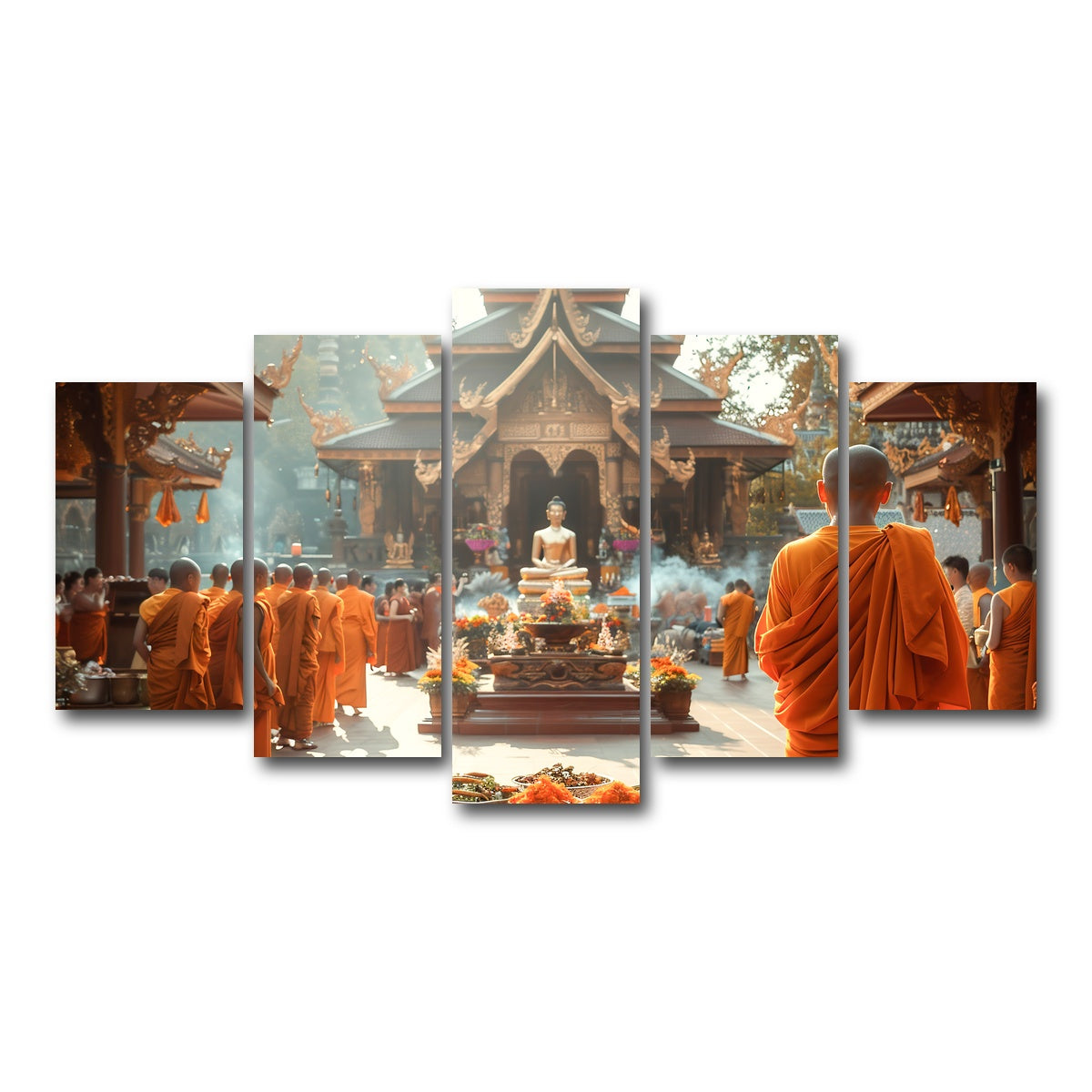 AUTO-MOCKUP WHITE | Monks in saffron robes | 5 Piece | Gallery Wrap Canvas | group=5_normal