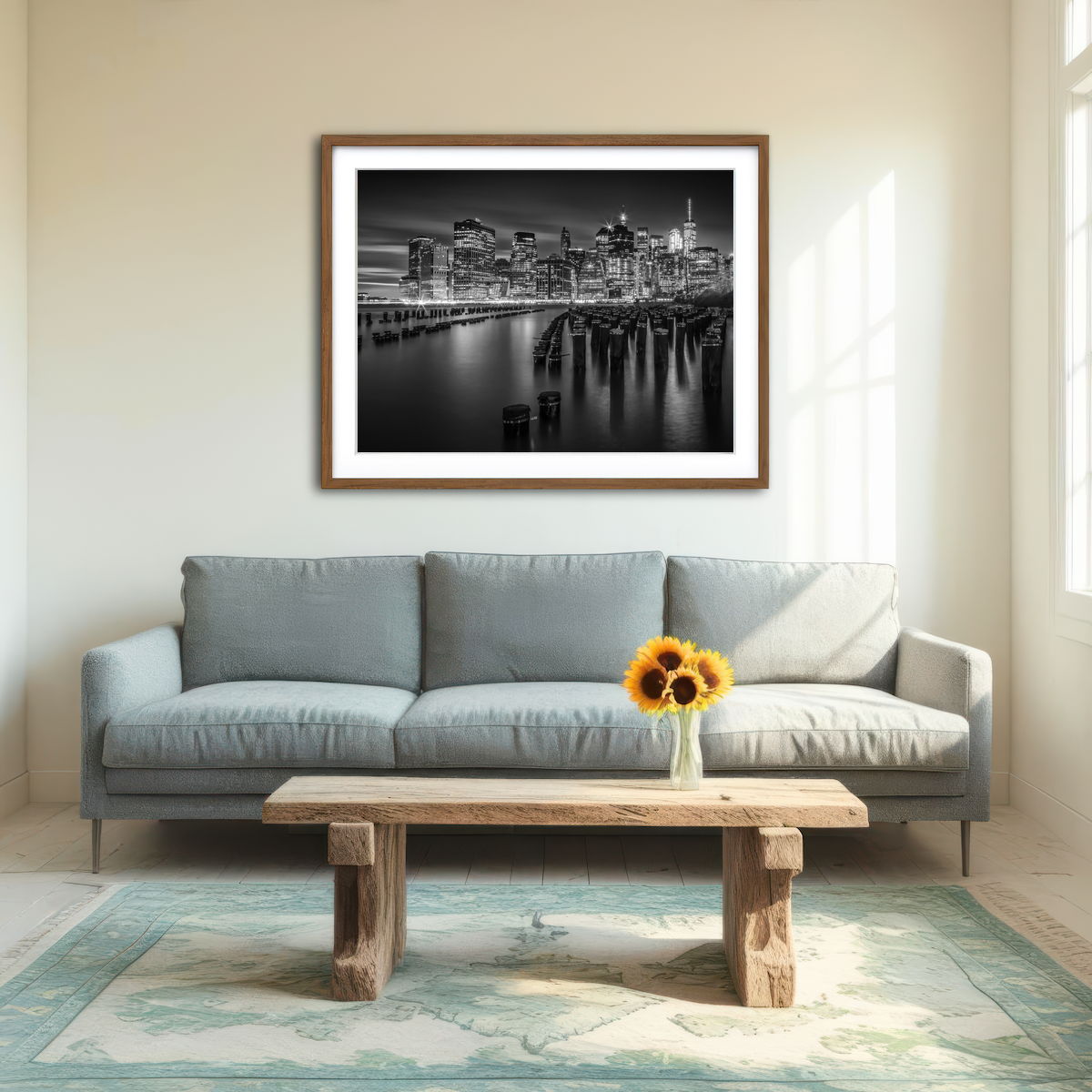 AUTO-MOCKUP ROOM | Monochrome Manhattan Skyline at Sunset Wall Art