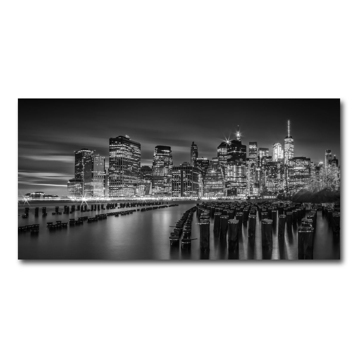 AUTO-MOCKUP WHITE | Monochrome Manhattan Skyline at Sunset | 1 Piece | Gallery Wrap Canvas | group=2x1
