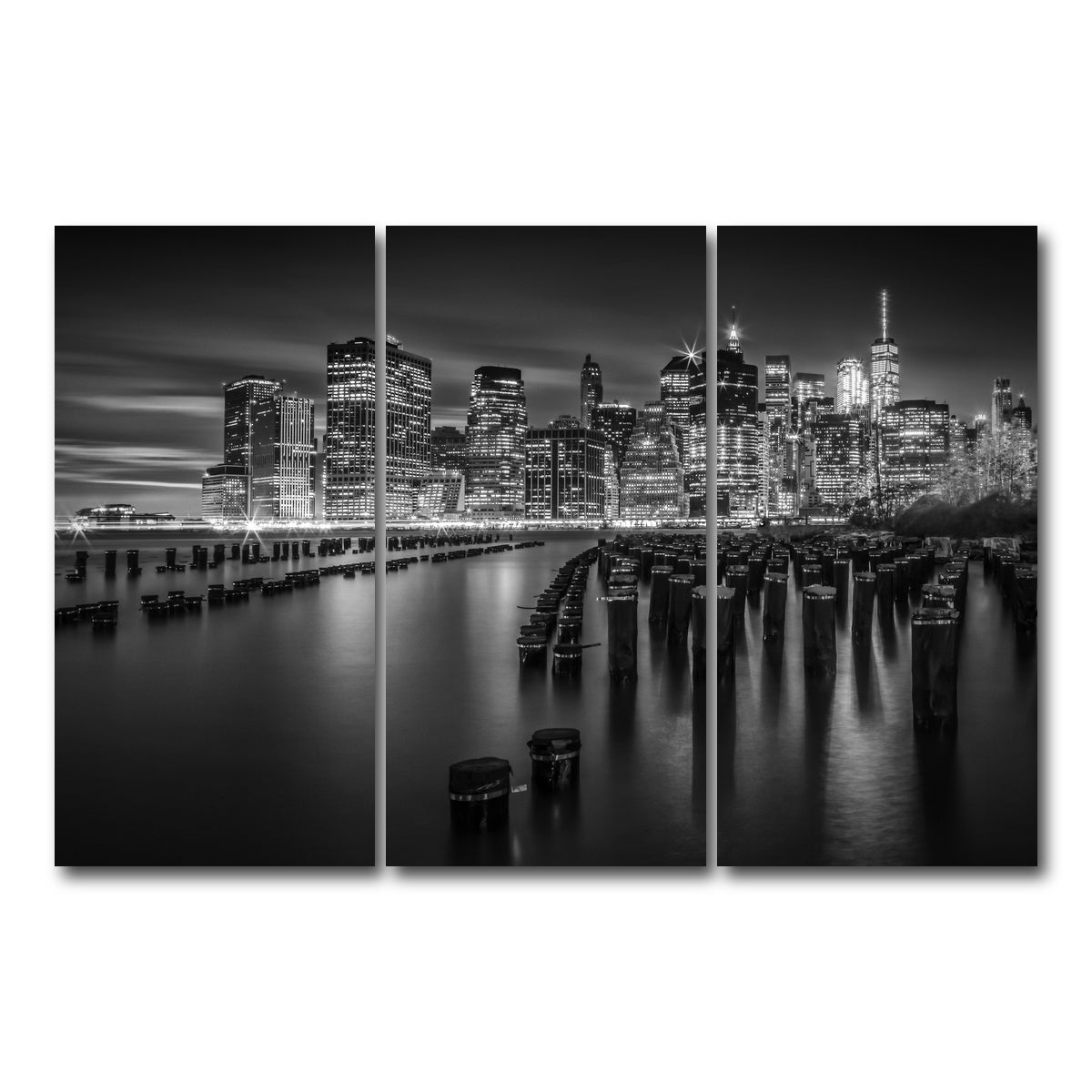 AUTO-MOCKUP WHITE | Monochrome Manhattan Skyline at Sunset | 3 Piece | Gallery Wrap Canvas | group=12x24