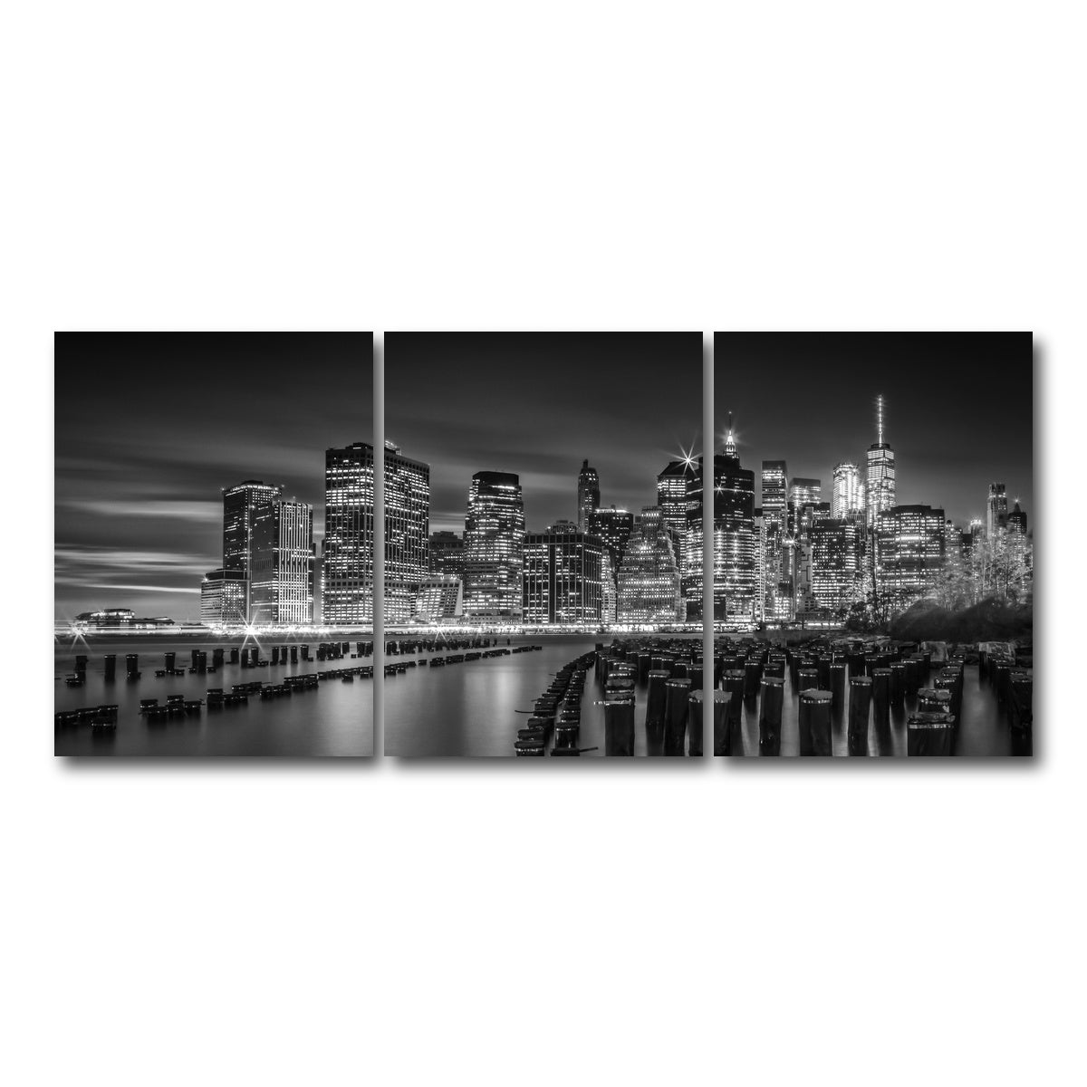 AUTO-MOCKUP WHITE | Monochrome Manhattan Skyline at Sunset | 3 Piece | Gallery Wrap Canvas | group=18x24