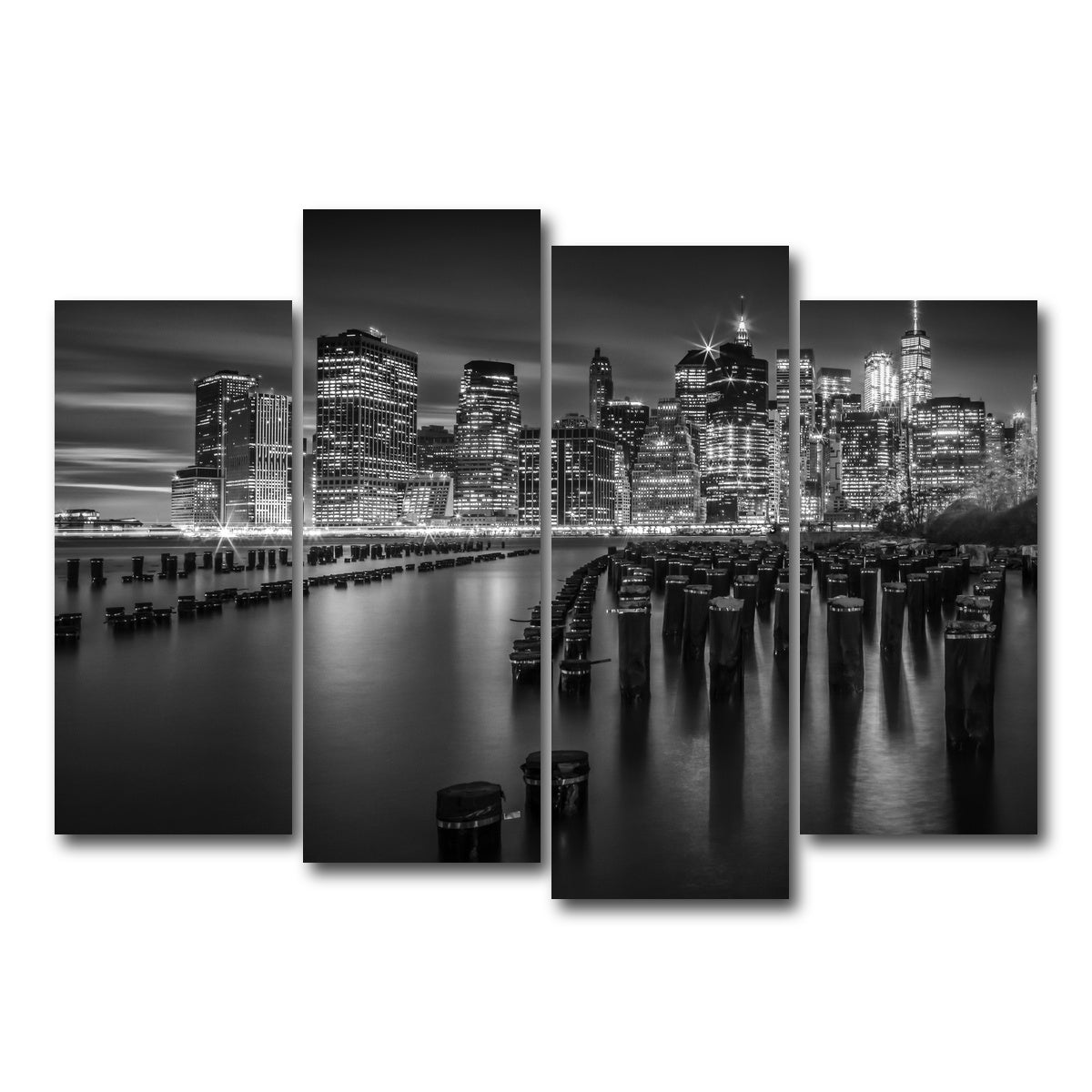 AUTO-MOCKUP WHITE | Monochrome Manhattan Skyline at Sunset | 4 Piece | Gallery Wrap Canvas | group=4_normal