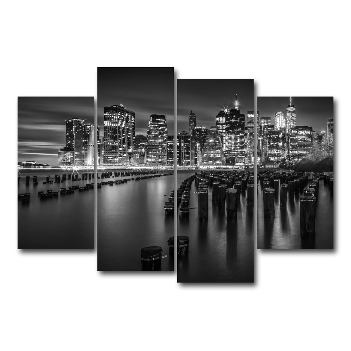 AUTO-MOCKUP WHITE | Monochrome Manhattan Skyline at Sunset | 4 Piece | Gallery Wrap Canvas | group=4_short