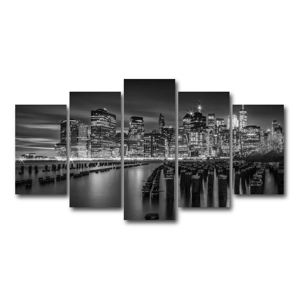 AUTO-MOCKUP WHITE | Monochrome Manhattan Skyline at Sunset | 5 Piece | Gallery Wrap Canvas | group=5_normal