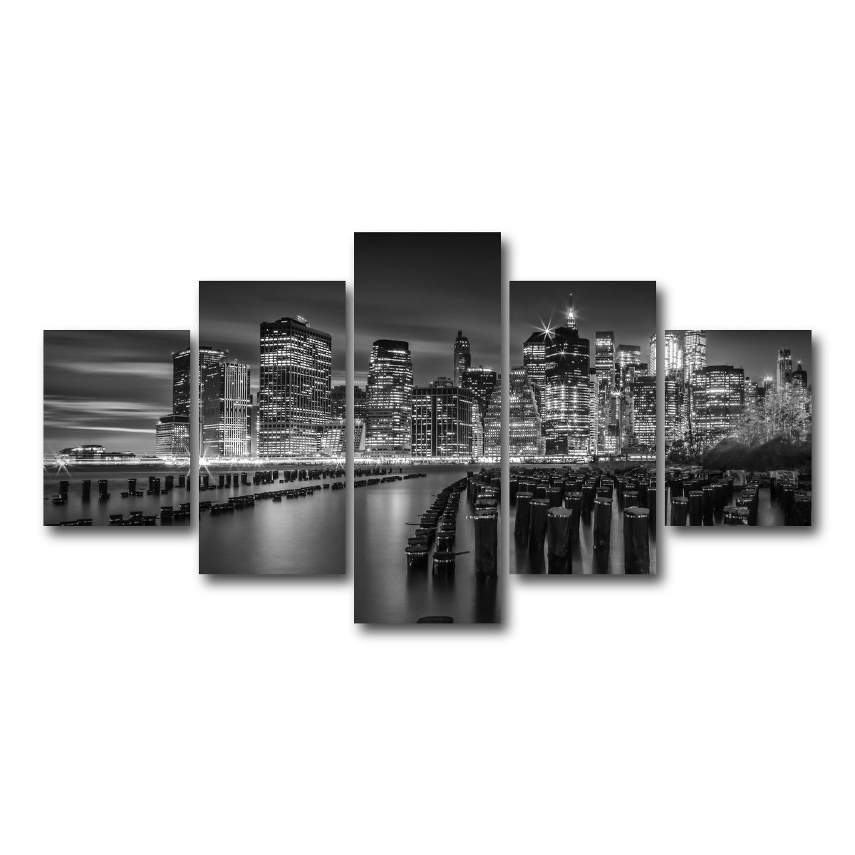 AUTO-MOCKUP WHITE | Monochrome Manhattan Skyline at Sunset | 5 Piece | Gallery Wrap Canvas | group=5_short