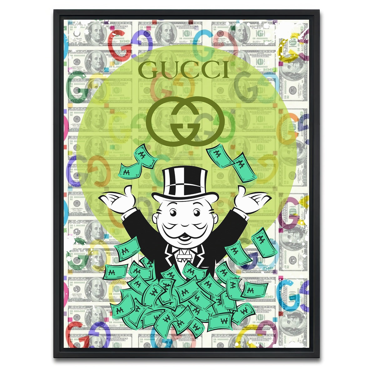 AUTO-MOCKUP WHITE | Monopoly Money GUCCI | 1 Piece | Black Framed Canvas | group=3x4
