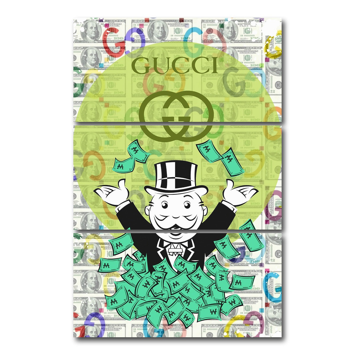 AUTO-MOCKUP WHITE | Monopoly Money GUCCI | 3 Piece | Gallery Wrap Canvas | group=12x24_stacked