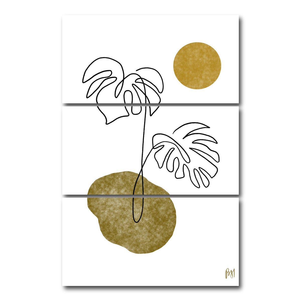 AUTO-MOCKUP WHITE | Monstera Leaves | 3 Piece | Gallery Wrap Canvas | group=12x24_stacked