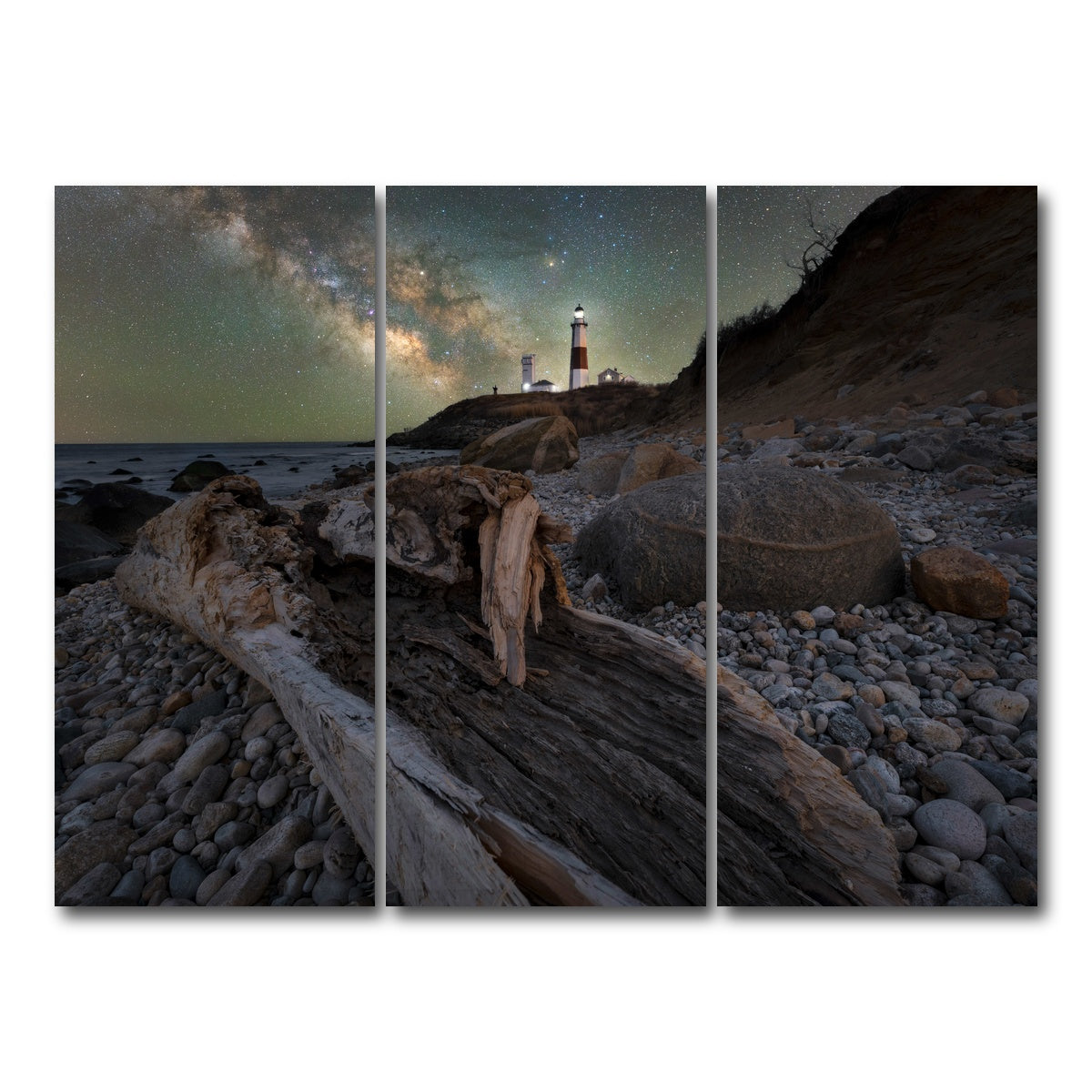 AUTO-MOCKUP WHITE | Montauk NY Driftwood Beach | 3 Piece | Gallery Wrap Canvas | group=8x18