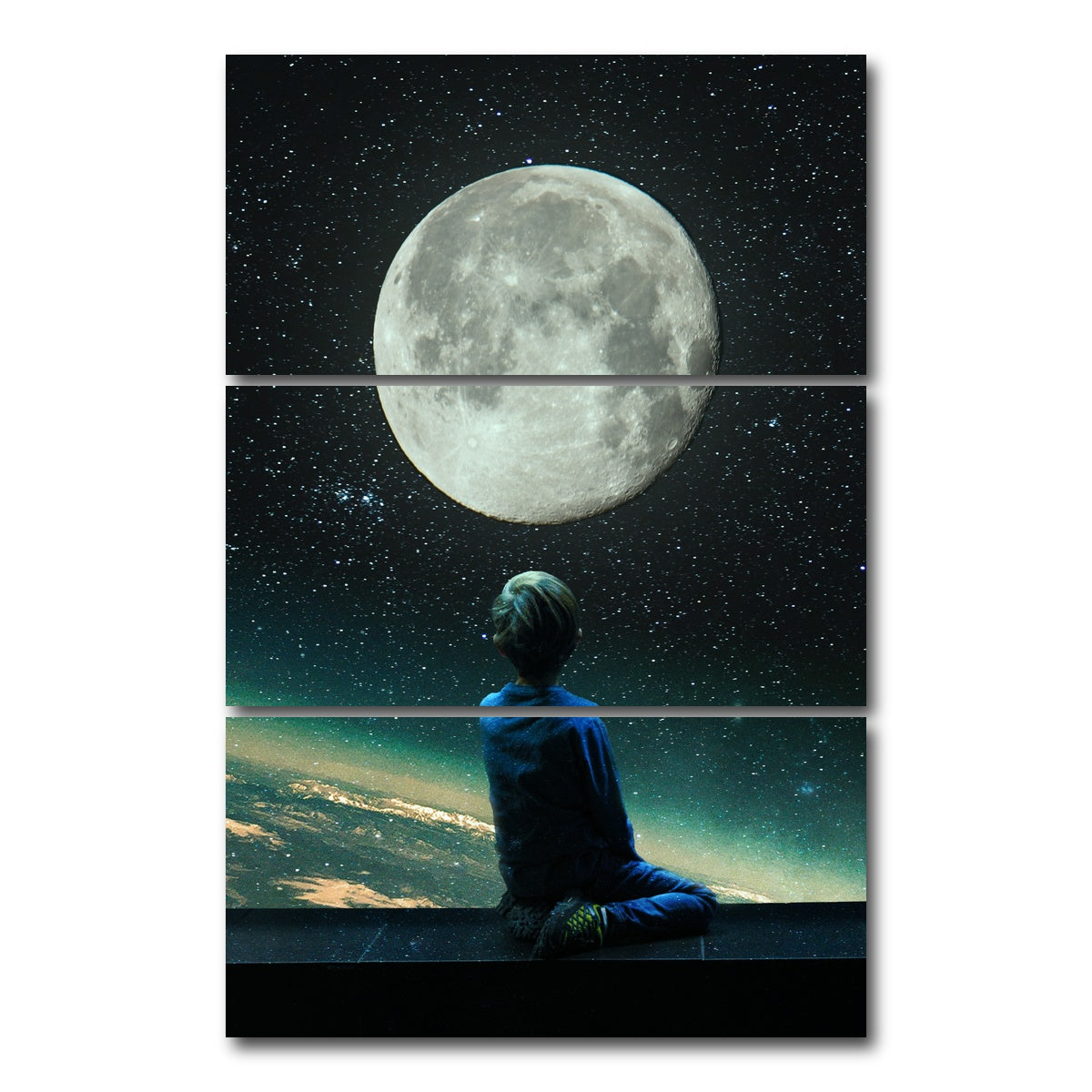 AUTO-MOCKUP WHITE | Moon Boy Bocah | 3 Piece | Gallery Wrap Canvas | group=12x24_stacked