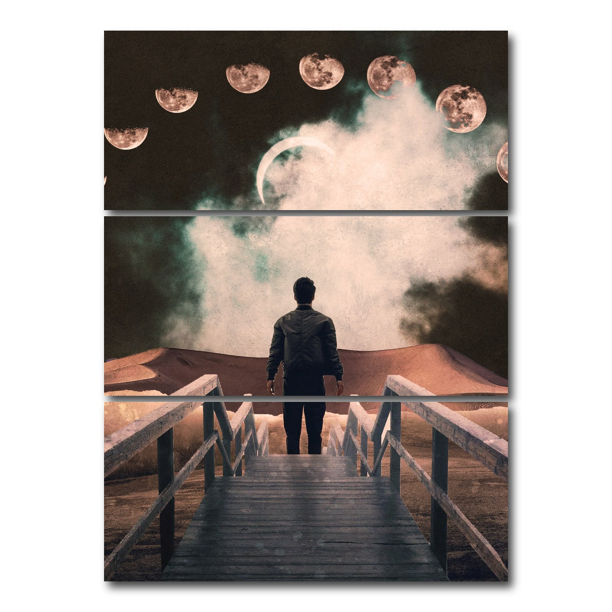 AUTO-MOCKUP WHITE | Moon Way Bridge | 3 Piece | Gallery Wrap Canvas | group=8x18_stacked