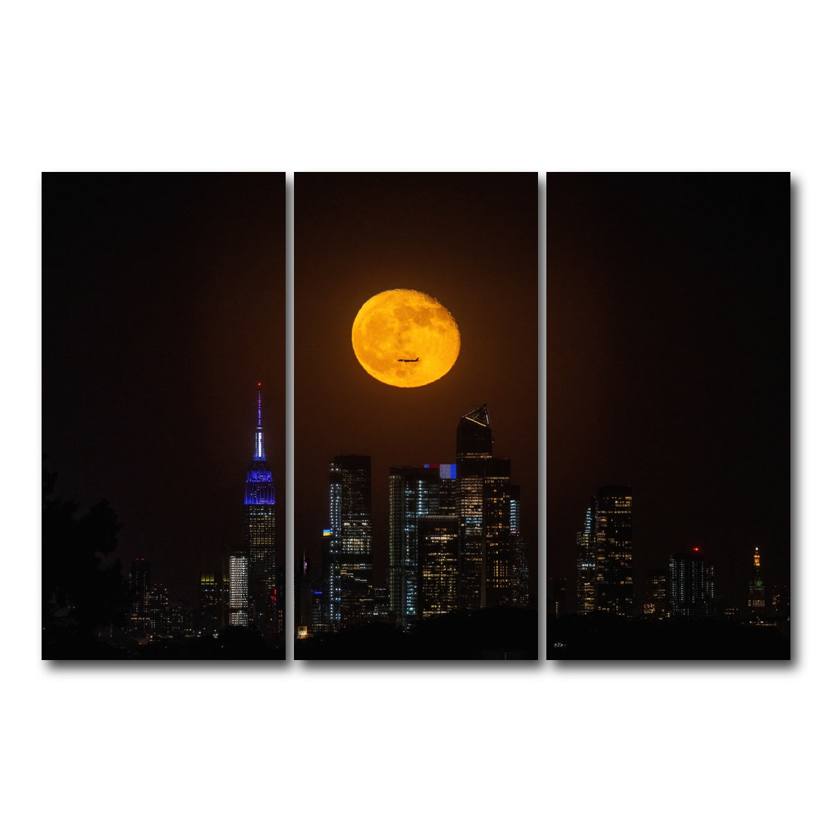 AUTO-MOCKUP WHITE | Moon and NYC | 3 Piece | Gallery Wrap Canvas | group=12x24