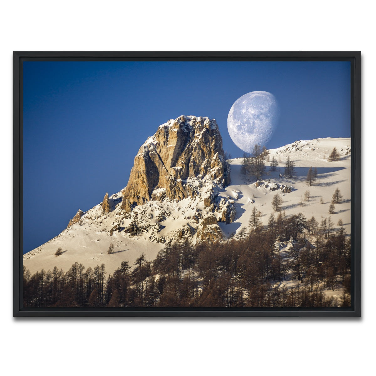 AUTO-MOCKUP WHITE | Moon and mountain | 1 Piece | Black Framed Canvas | group=4x3