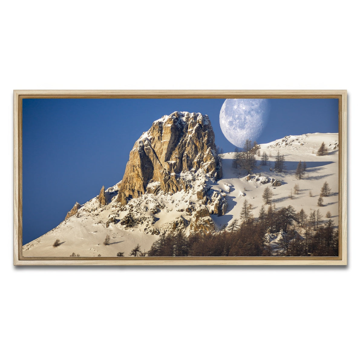 AUTO-MOCKUP WHITE | Moon and mountain | 1 Piece | Natural Framed Canvas | group=2x1