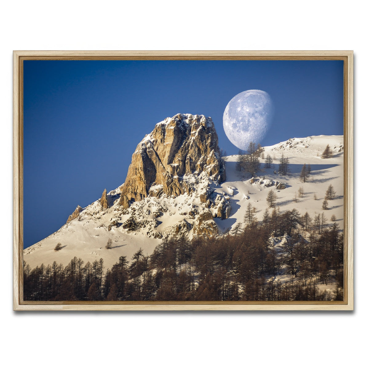 AUTO-MOCKUP WHITE | Moon and mountain | 1 Piece | Natural Framed Canvas | group=4x3