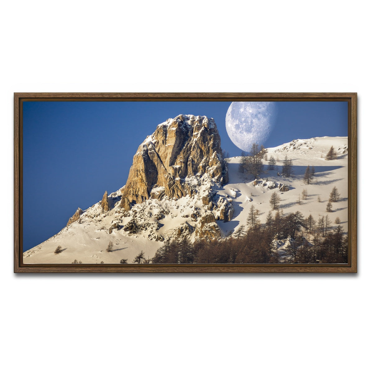 AUTO-MOCKUP WHITE | Moon and mountain | 1 Piece | Walnut Framed Canvas | group=2x1