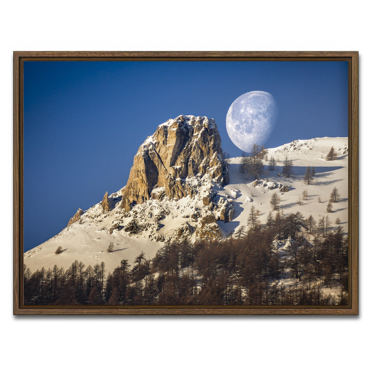 AUTO-MOCKUP WHITE | Moon and mountain | 1 Piece | Walnut Framed Canvas | group=4x3