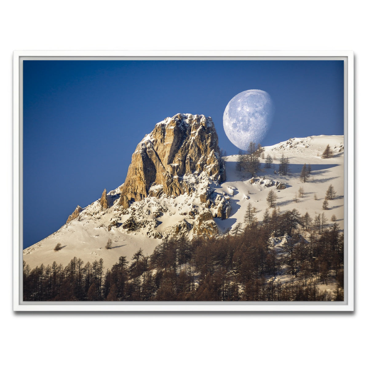 AUTO-MOCKUP WHITE | Moon and mountain | 1 Piece | White Framed Canvas | group=4x3