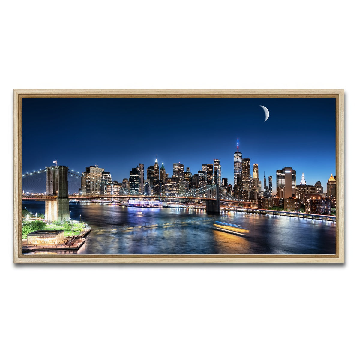 AUTO-MOCKUP WHITE | Moonrise In New York | 1 Piece | Natural Framed Canvas | group=2x1