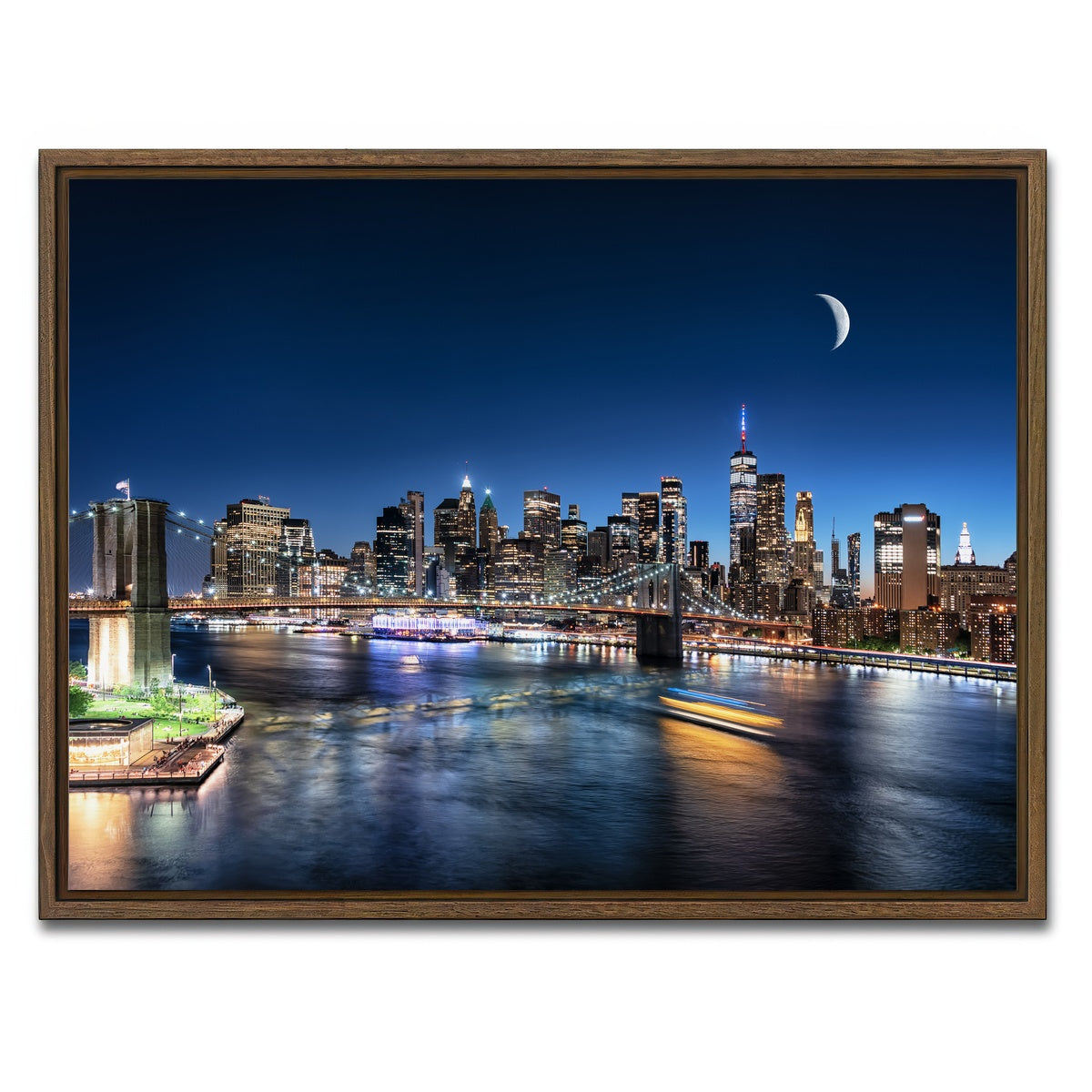AUTO-MOCKUP WHITE | Moonrise In New York | 1 Piece | Walnut Framed Canvas | group=4x3