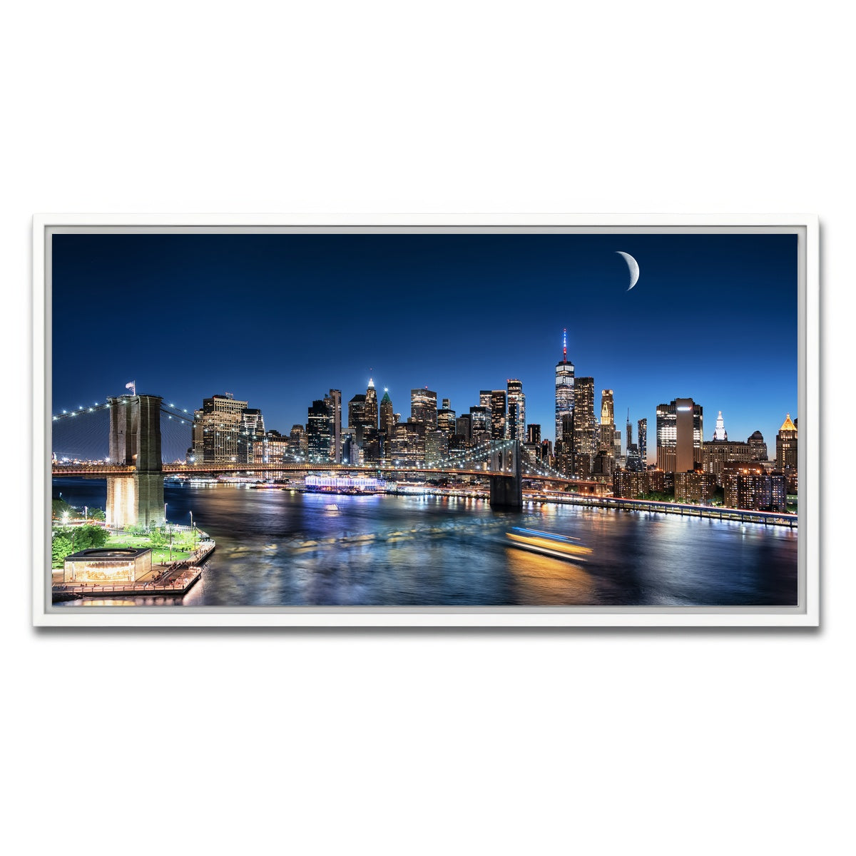 AUTO-MOCKUP WHITE | Moonrise In New York | 1 Piece | White Framed Canvas | group=2x1