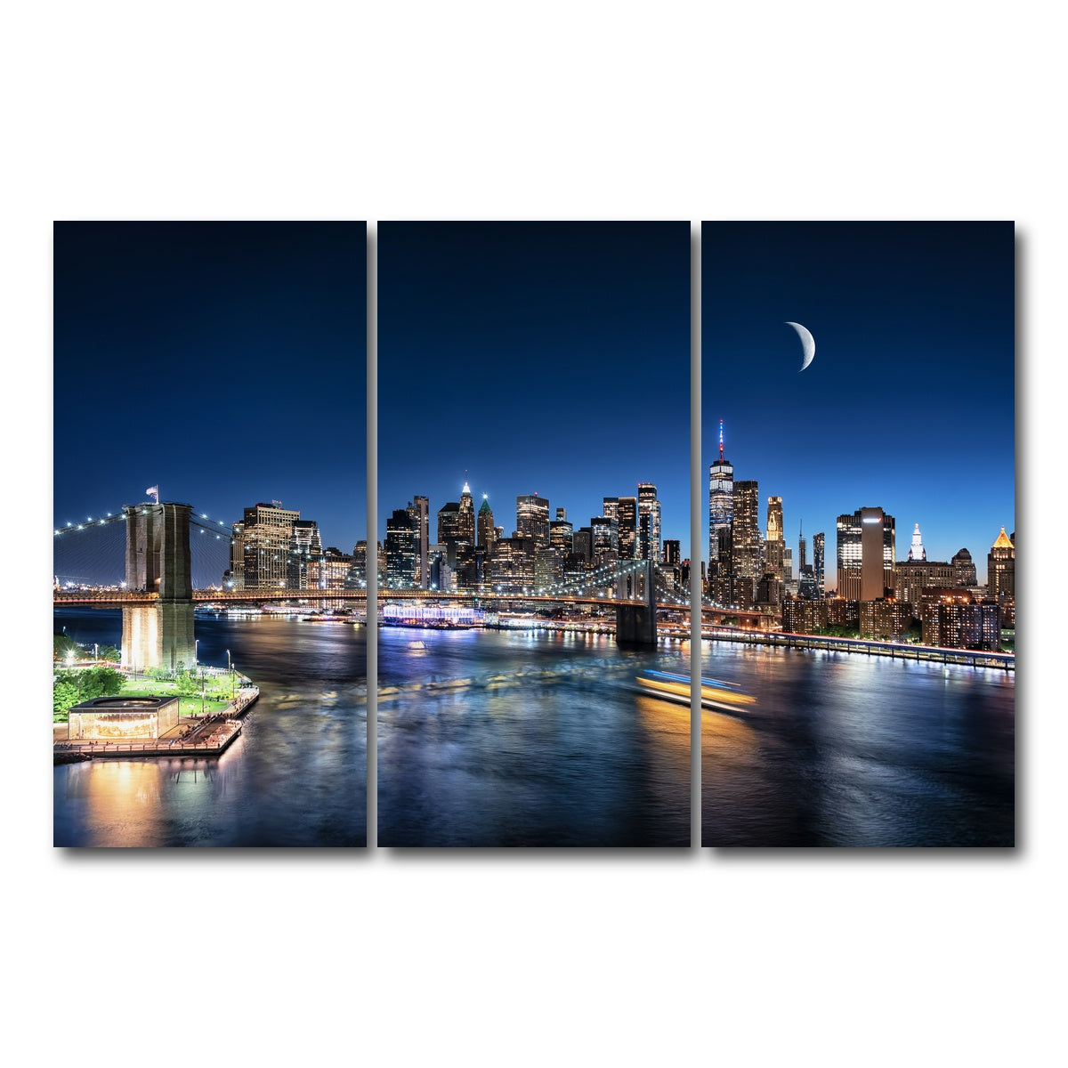 AUTO-MOCKUP WHITE | Moonrise In New York | 3 Piece | Gallery Wrap Canvas | group=12x24