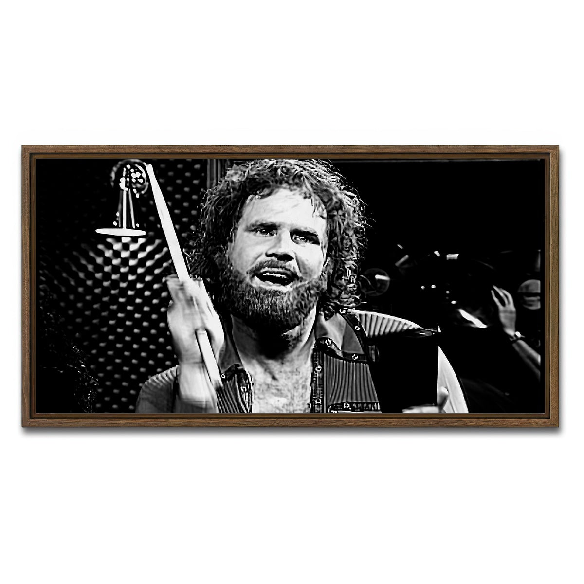 AUTO-MOCKUP WHITE | More Cowbell Grayscale | 1 Piece | Walnut Framed Canvas | group=2x1