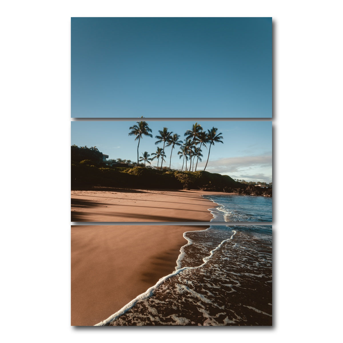 AUTO-MOCKUP WHITE | Morning Walk on the Beach | 3 Piece | Gallery Wrap Canvas | group=12x24_stacked