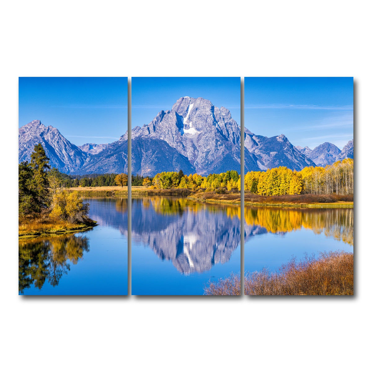 AUTO-MOCKUP WHITE | Mount Moran and Reflections | 3 Piece | Gallery Wrap Canvas | group=12x24