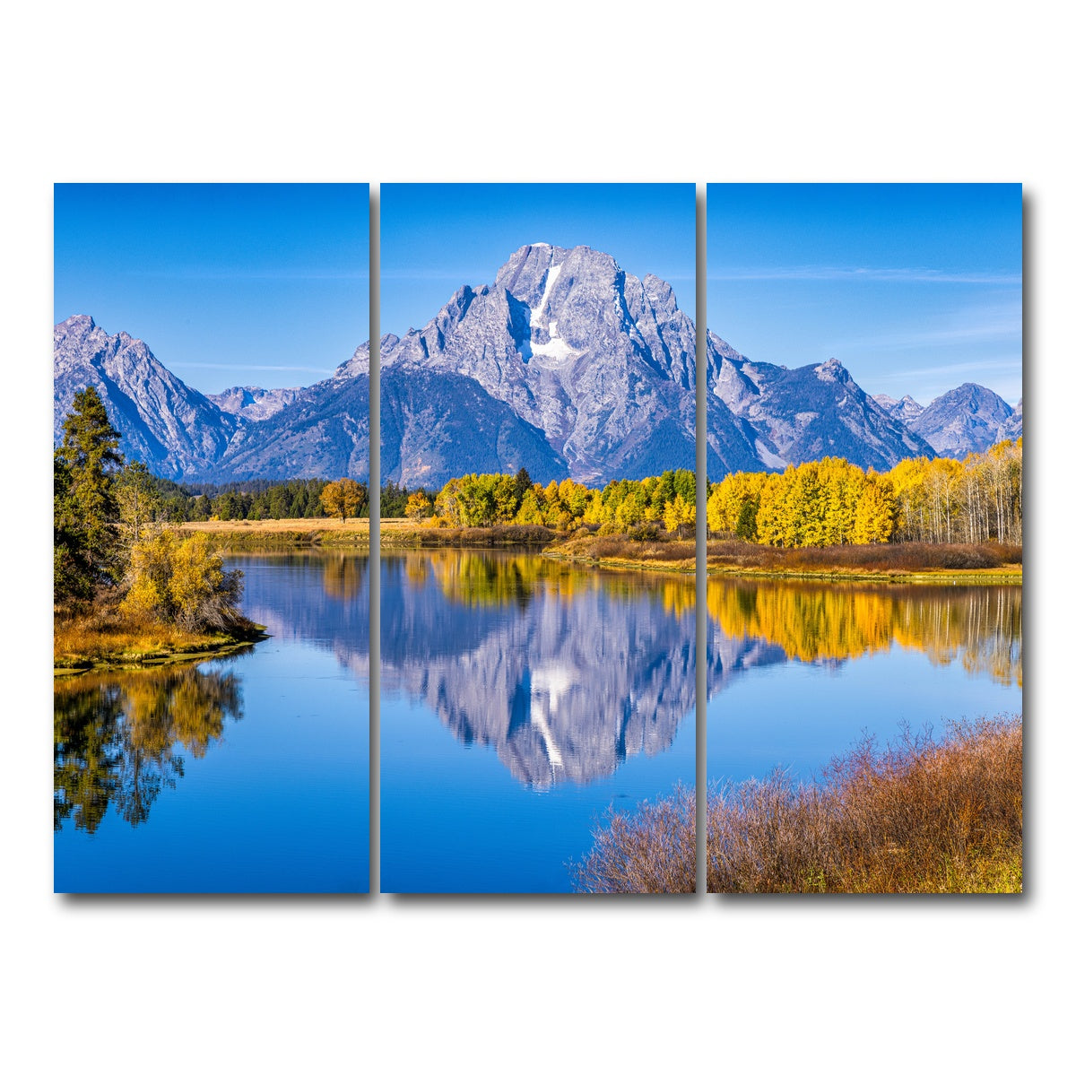 AUTO-MOCKUP WHITE | Mount Moran and Reflections | 3 Piece | Gallery Wrap Canvas | group=8x18