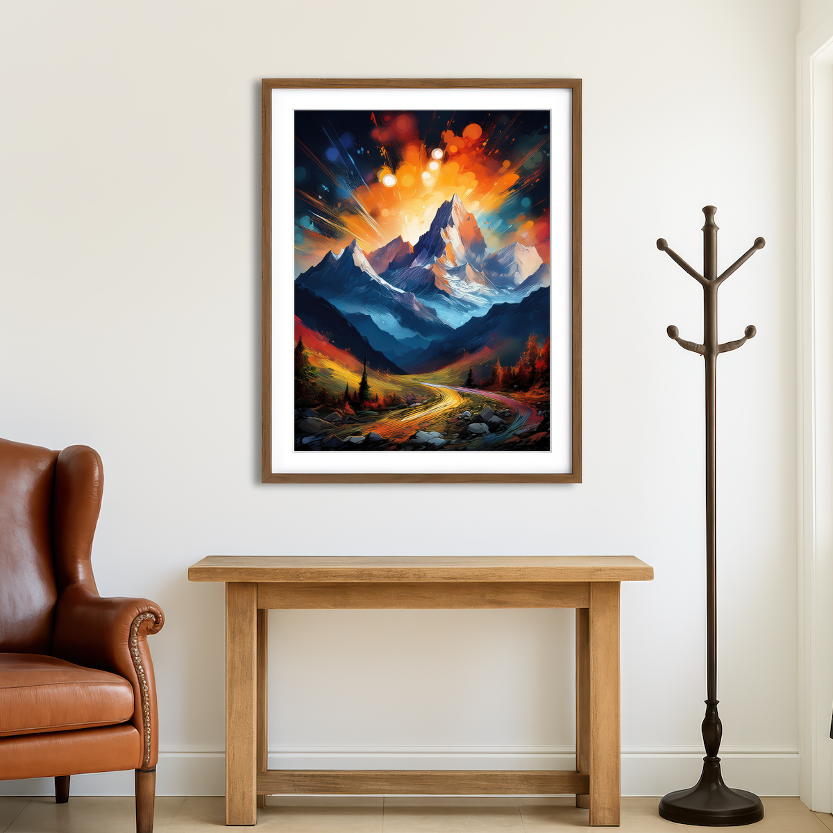 AUTO-MOCKUP ROOM | Mountain Colored Oil Paint Wall Art