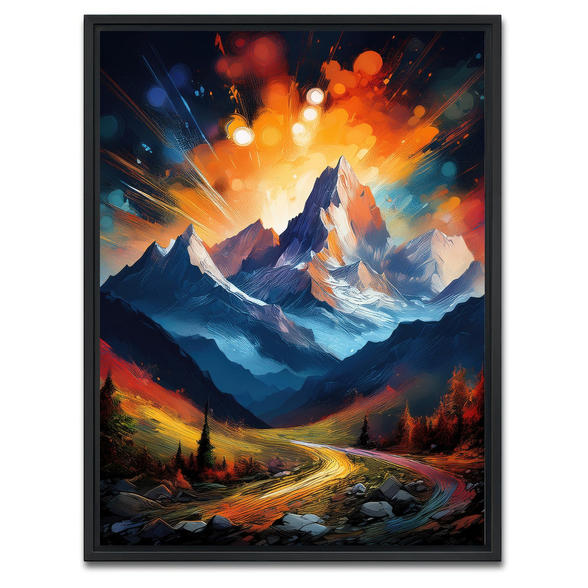 AUTO-MOCKUP WHITE | Mountain Colored Oil Paint | 1 Piece | Black Framed Canvas | group=3x4