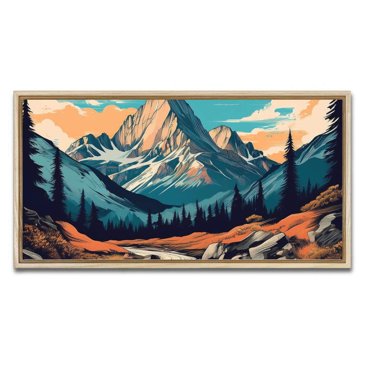 AUTO-MOCKUP WHITE | Mountain Landscape Poster | 1 Piece | Natural Framed Canvas | group=2x1