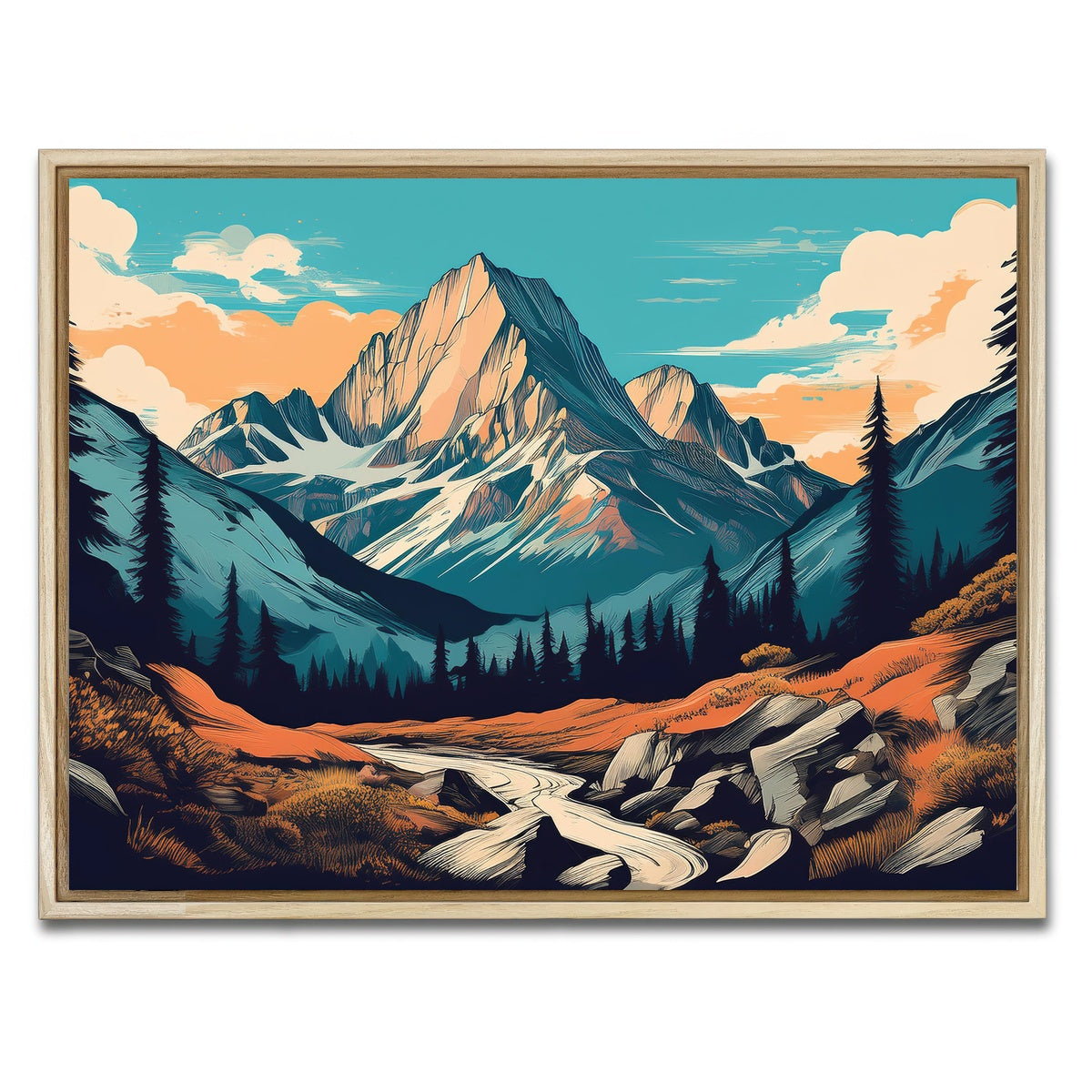 AUTO-MOCKUP WHITE | Mountain Landscape Poster | 1 Piece | Natural Framed Canvas | group=4x3