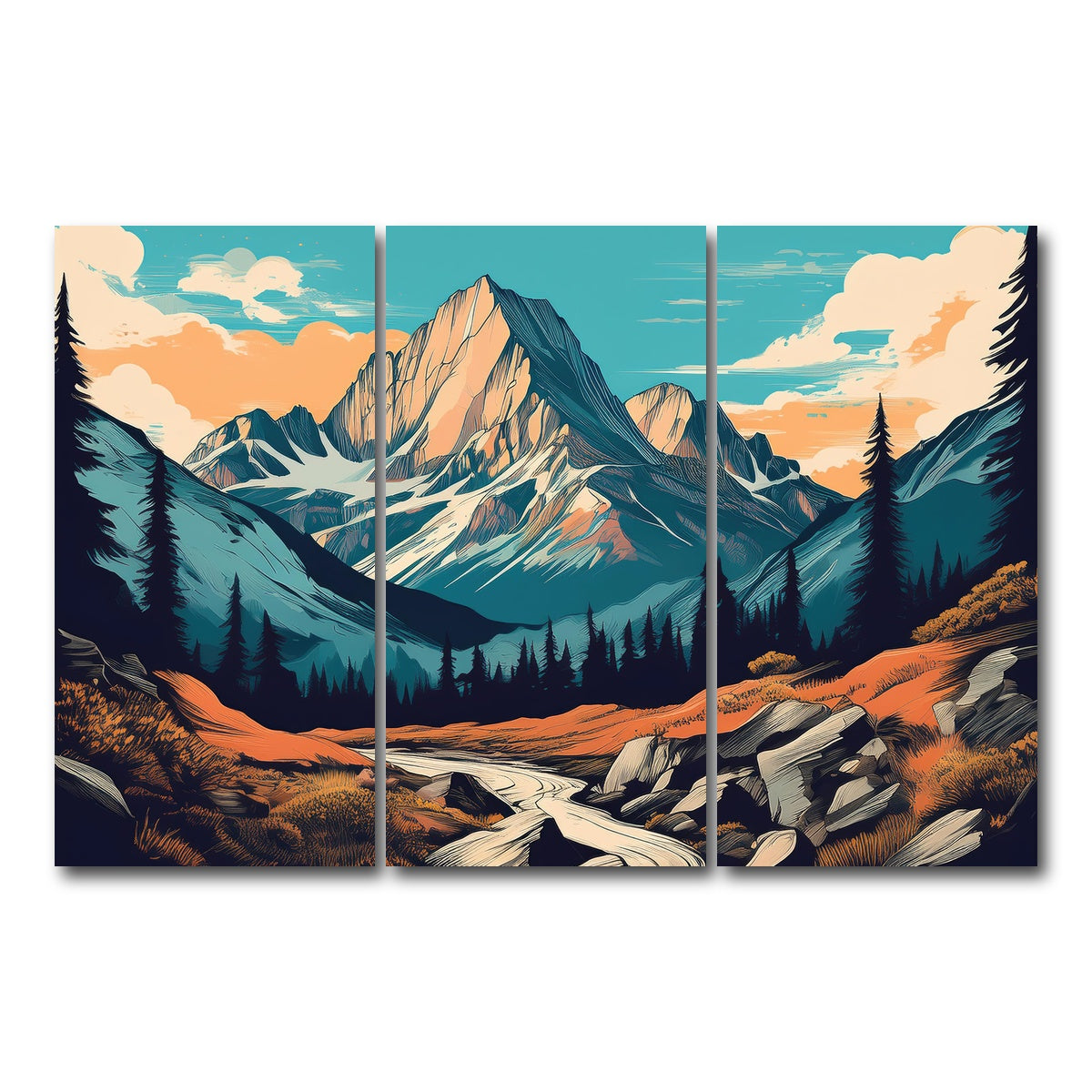 AUTO-MOCKUP WHITE | Mountain Landscape Poster | 3 Piece | Gallery Wrap Canvas | group=12x24