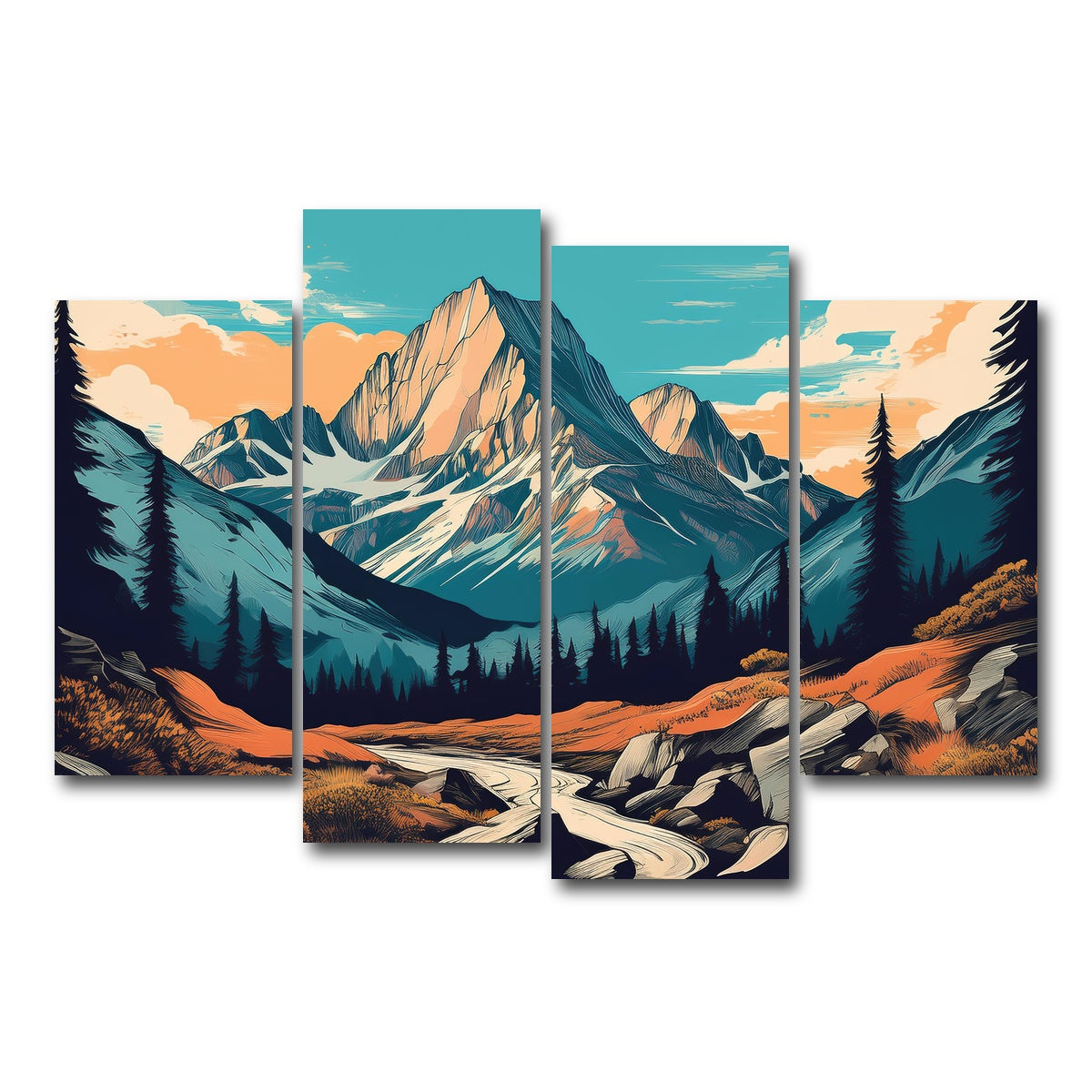 AUTO-MOCKUP WHITE | Mountain Landscape Poster | 4 Piece | Gallery Wrap Canvas | group=4_short