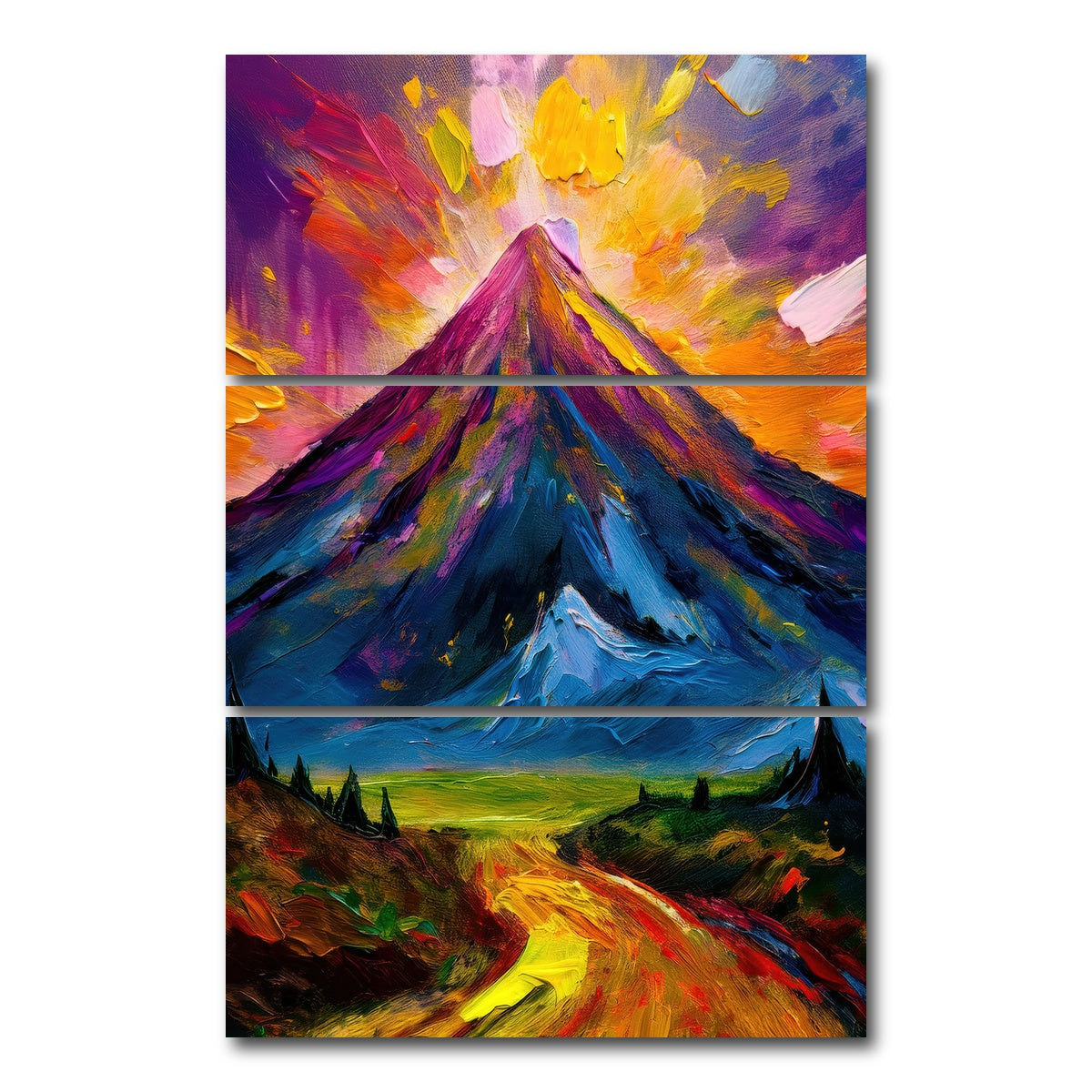 AUTO-MOCKUP WHITE | Mountain Painting | 3 Piece | Gallery Wrap Canvas | group=12x24_stacked