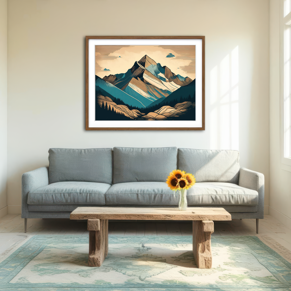 AUTO-MOCKUP ROOM | Mountain Vintage Poster Wall Art