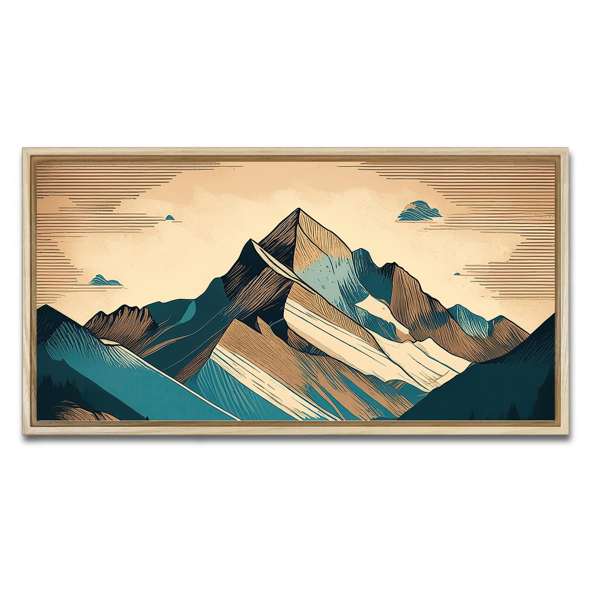 AUTO-MOCKUP WHITE | Mountain Vintage Poster | 1 Piece | Natural Framed Canvas | group=2x1